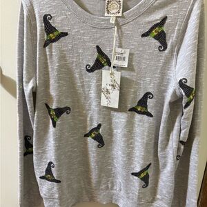 Whimsical Gray Witch Hat Sweatshirt